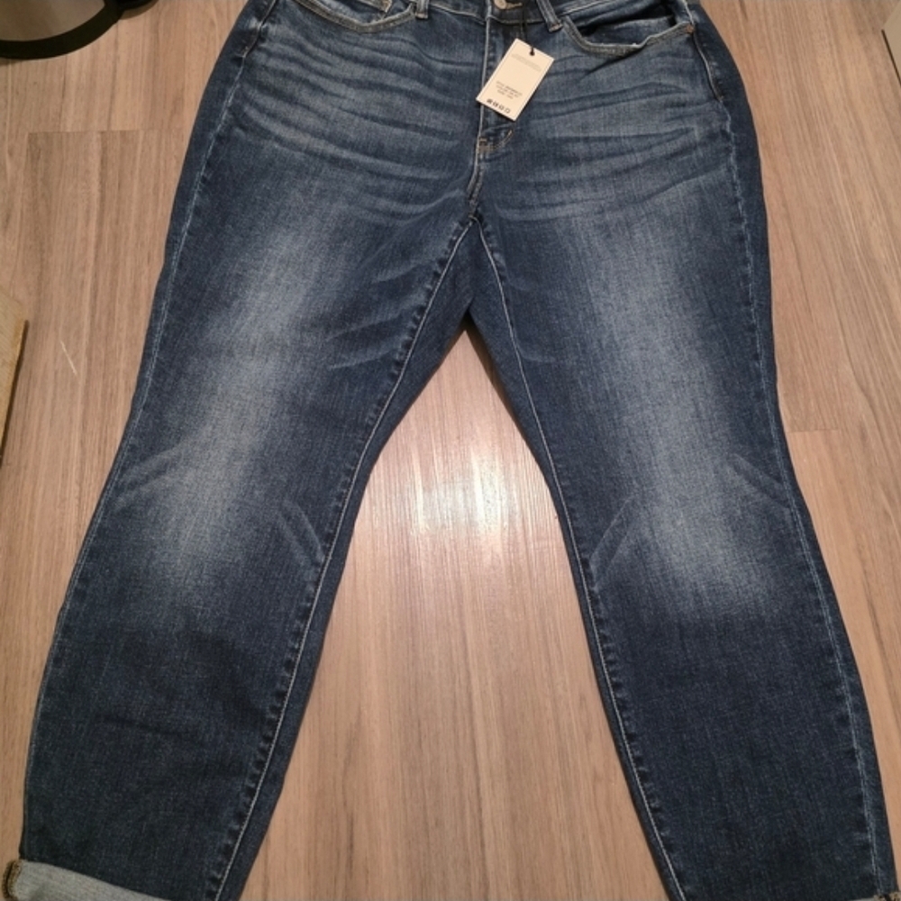 Judy Blue My Favorite Boyfriend Mid Rise Dark Wash Cuffed Jeans 14W NWT